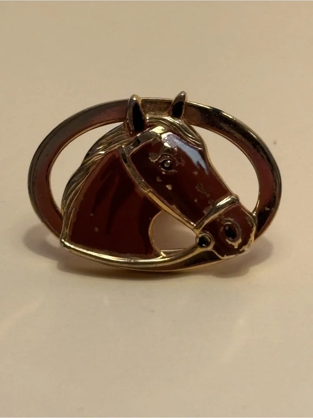 Vintage Anson Gold-Tone Brown Horse Head Cuff Links 1-1/8”